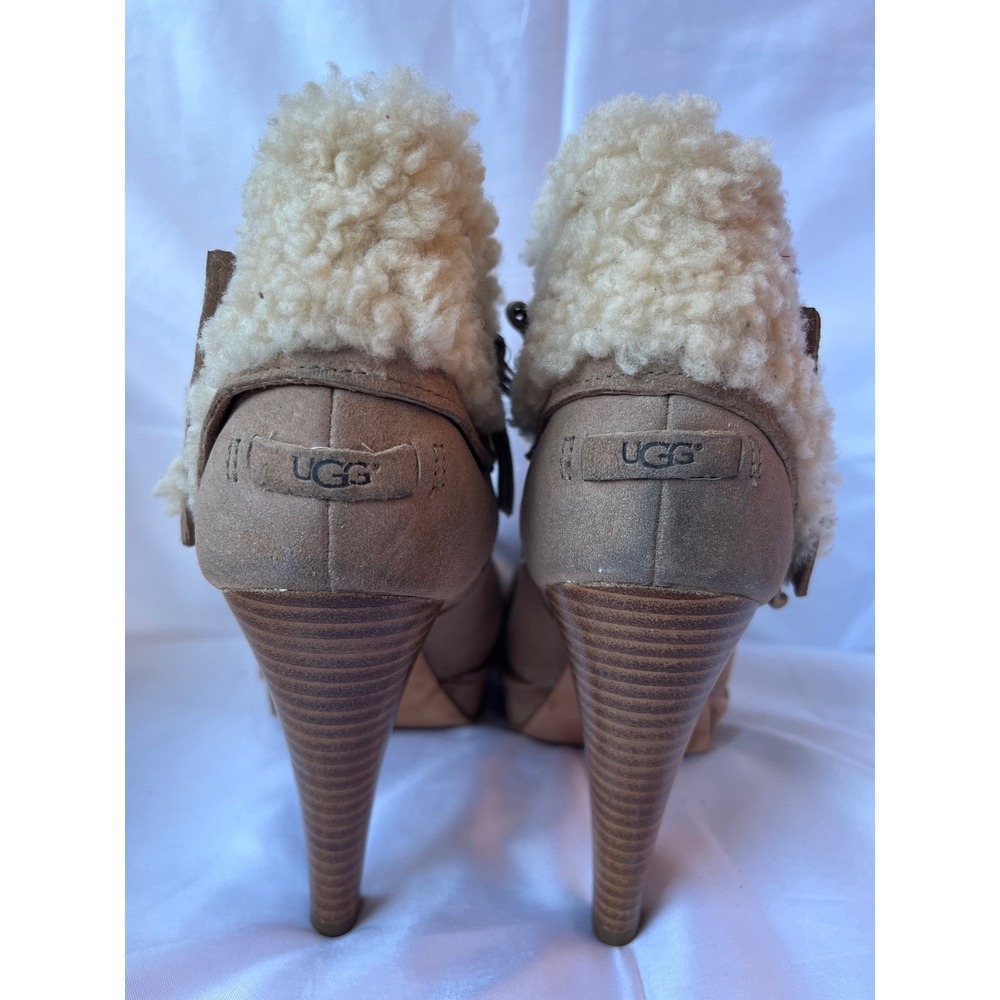 UGG Boots Women's Georgette Ankle Platform Tan w Cozy Cream Fur Cuff Sz 7 - Picture 4 of 10